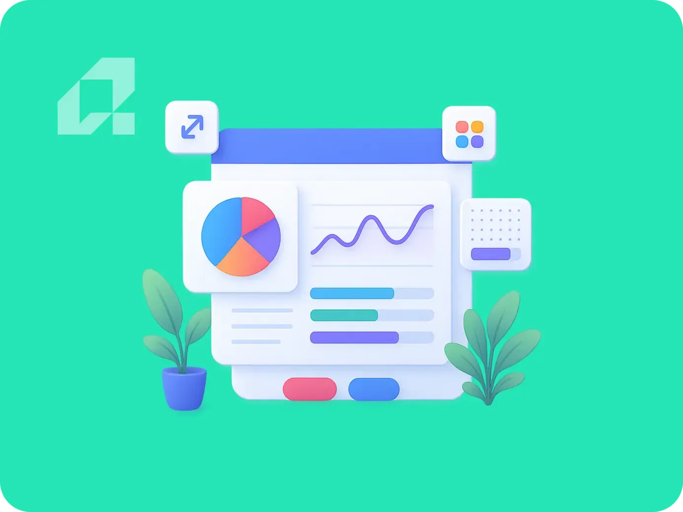 Colorful graphic showing data graphs and tools for workflow automation in a modern office setting.