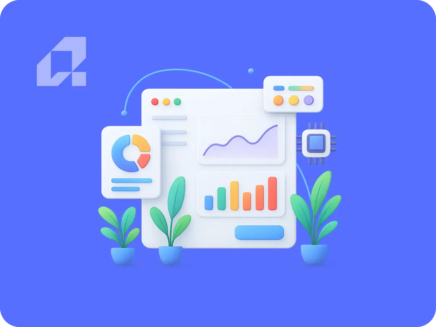 AI tools for business growth and profit increase with data visualization and charts.