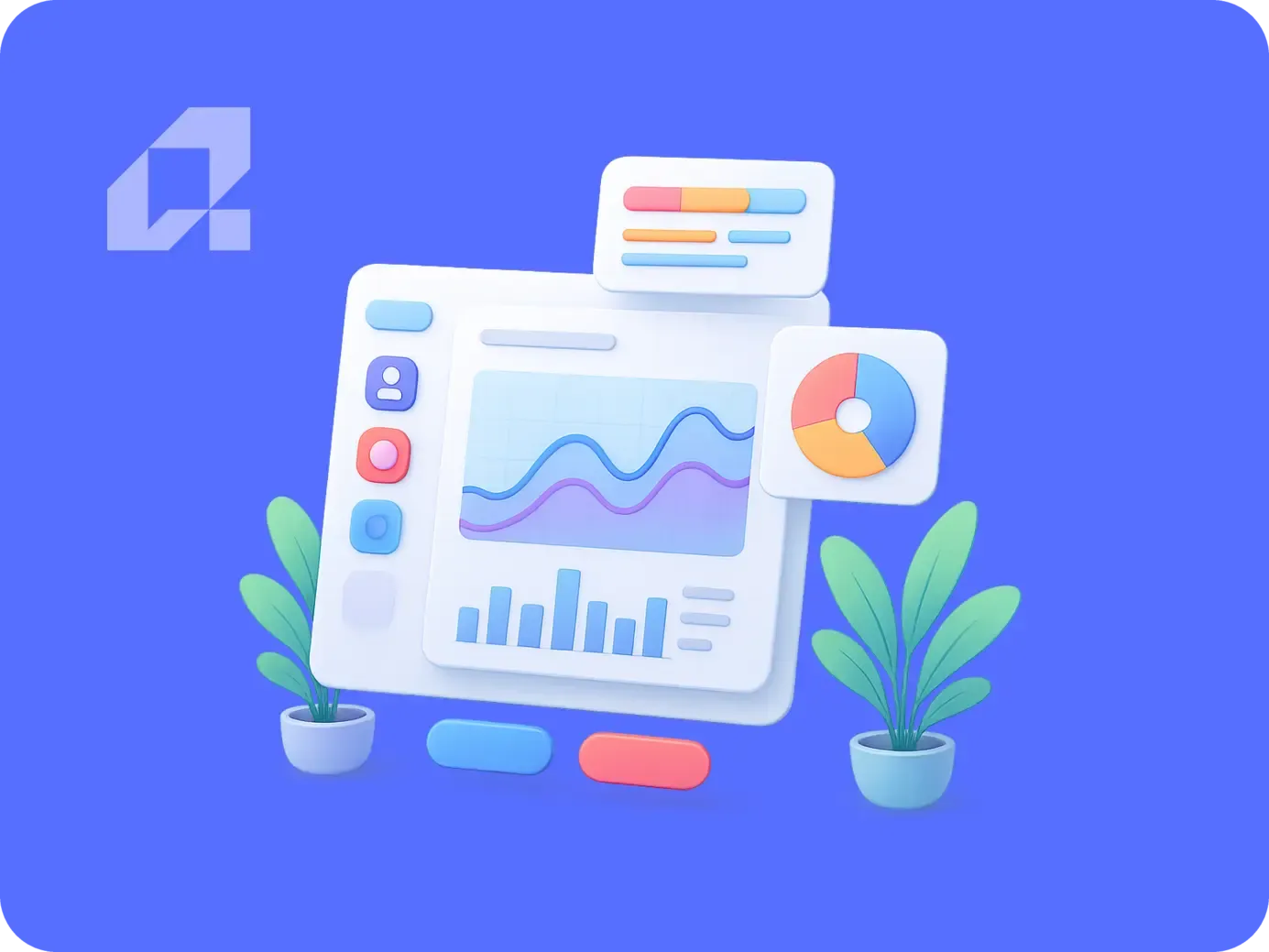 Colorful illustration of data analytics and stock control for retail automation.