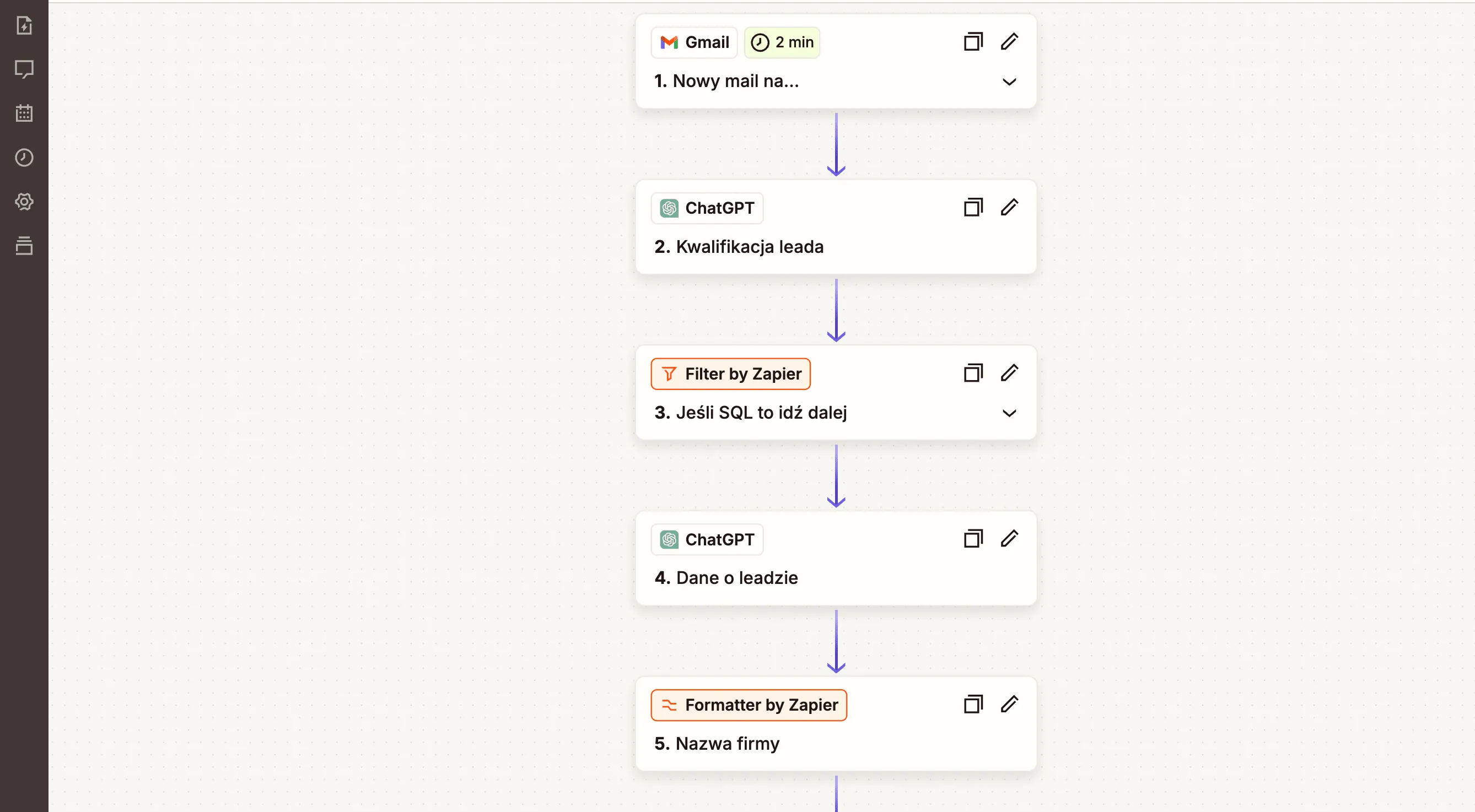 Flowchart z Zapiera przedstawiający ułożenie bloczków do automatyzacji