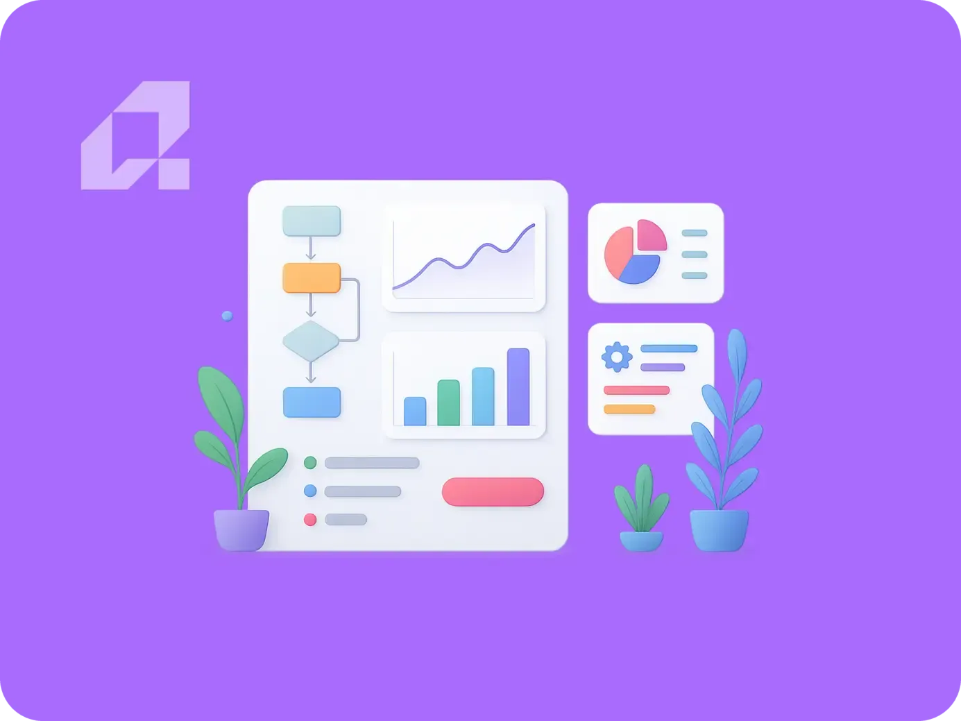 Ilustracja przedstawiająca wykresy i diagramy, ilustrująca automatyzację w przedsiębiorstwach.