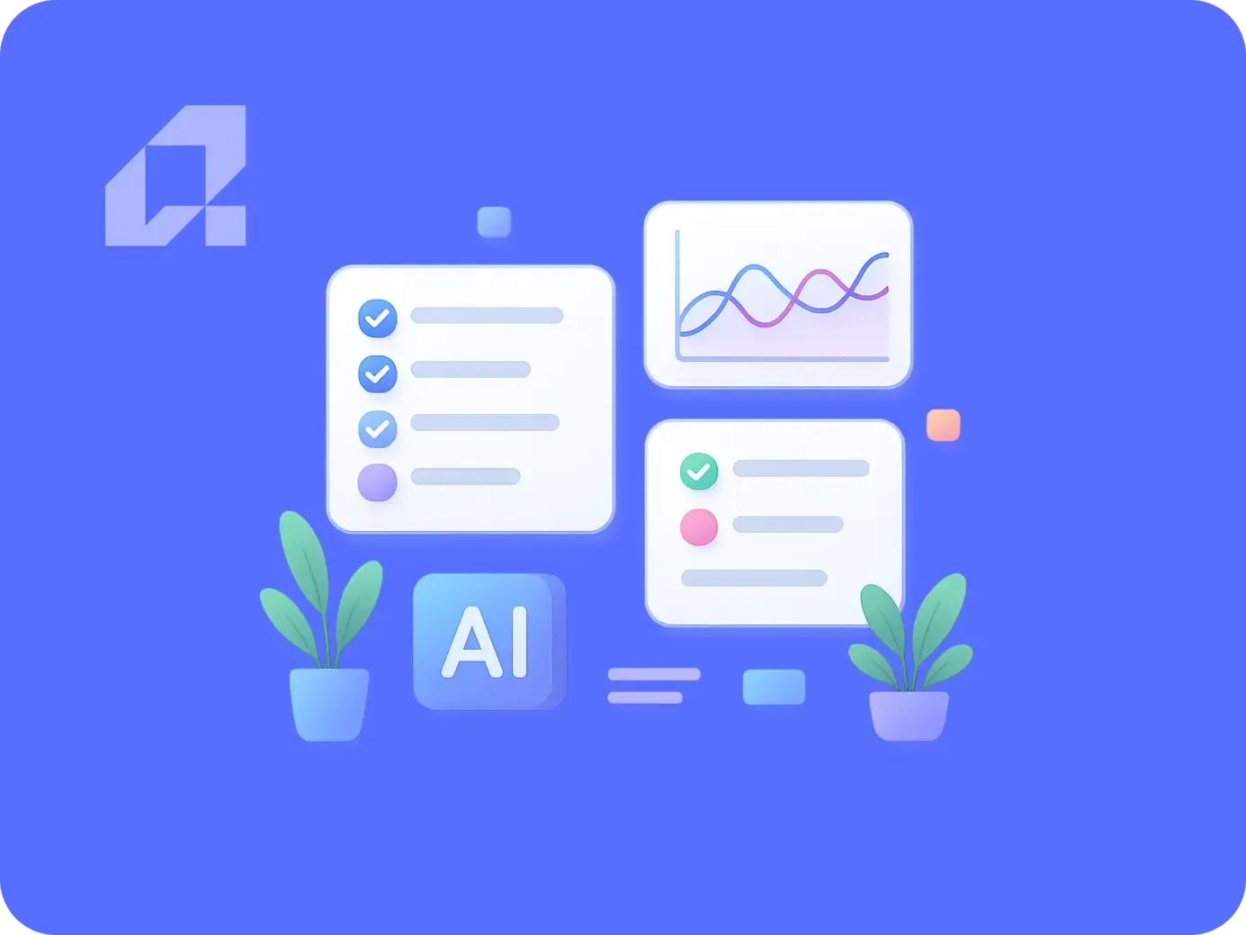 Checklist do wdrożenia AI: audyt gotowości i ochrona ROI z wizualizacjami i roślinami dekoracyjnymi.