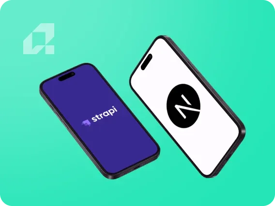 Picture of 2 phones with Strapi and Next.js logos.