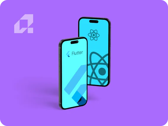 Ikonografia w kolorystyce iMakeable logo Flutter i React Native