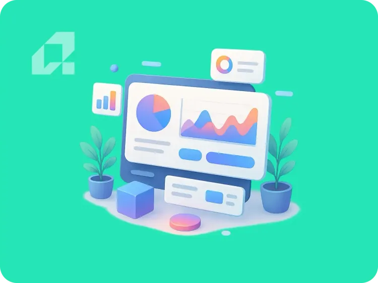 Colorful digital dashboard with graphs and charts, symbolizing tech transformation in large organizations.