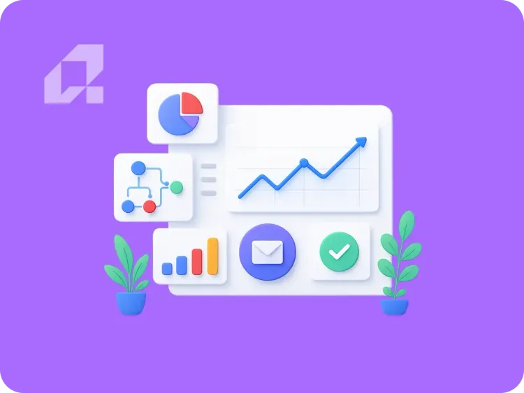 Automatyzacja sprzedaży B2B z diagramami i wykresami, pokazująca procesy i orkiestrację leadów.