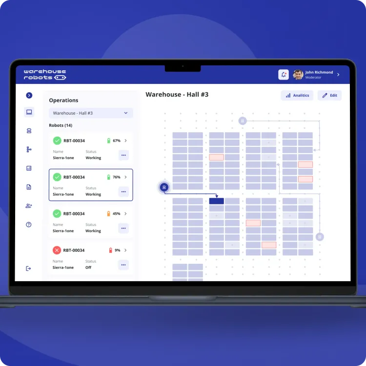 Mockup of a Dashboard for a Warehouse Robot Management Application