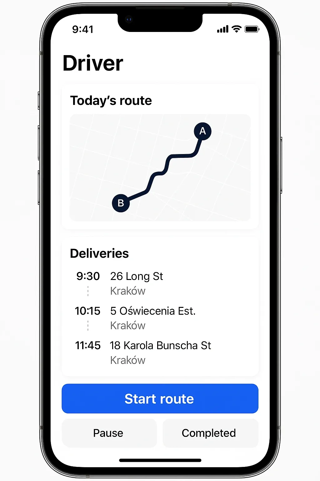 Application for a logistics company