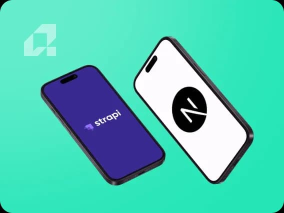 Zdjęcie dwóch telefonów z logo Strapi oraz Next.js