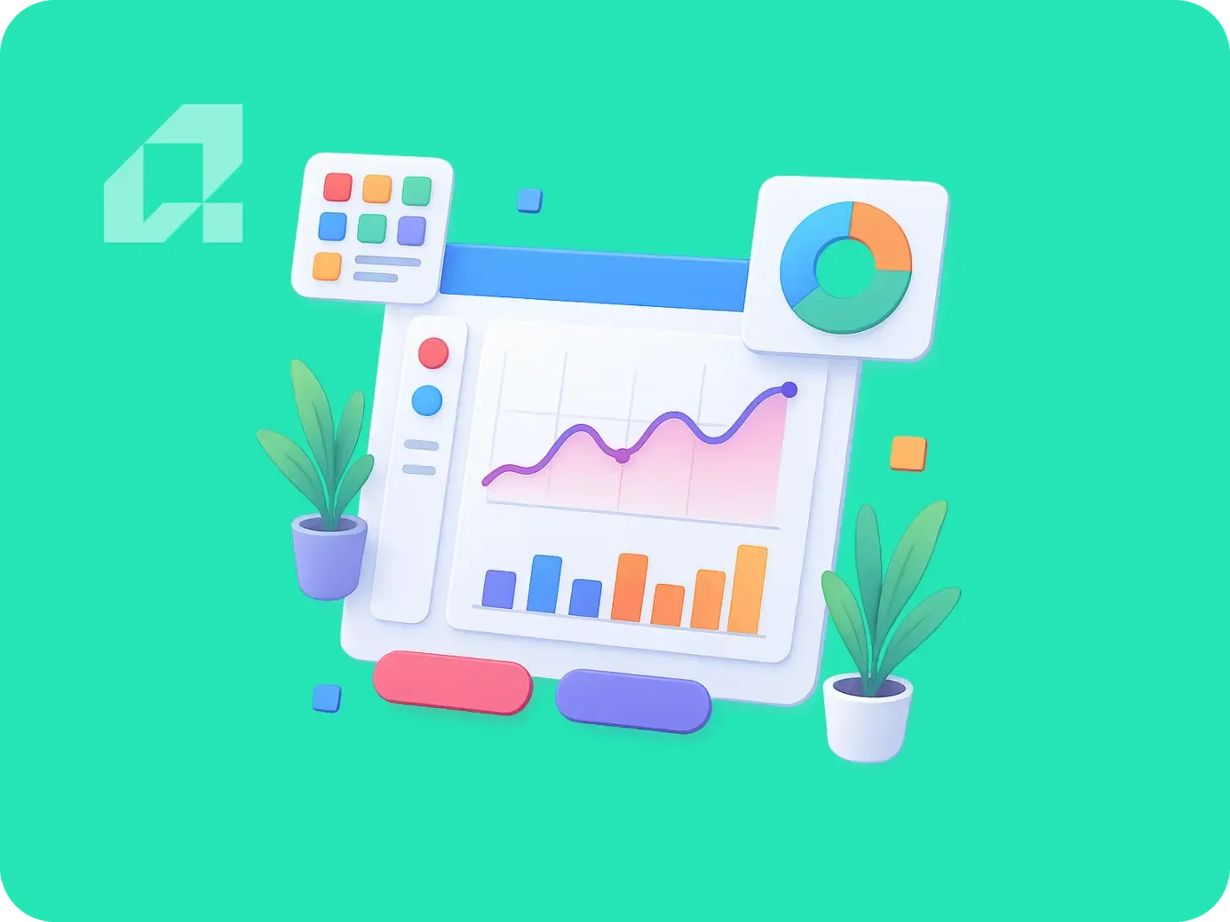 Budgeting for Digital Transformation: Insights from Leaders Colorful digital dashboard with charts and graphs, symbolizing budgeting for digital transformation investments.