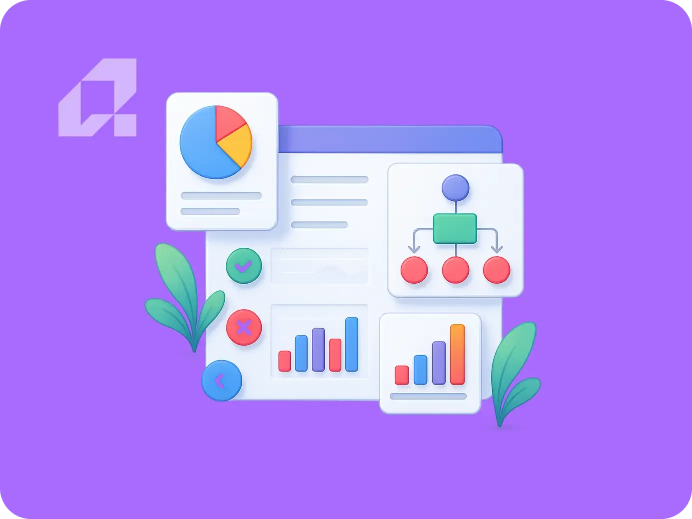 Kiedy unikać automatyzacji? Reengineering i ROI w praktyce Ilustracja przedstawiająca analizę procesów, wykresy i zarządzanie danymi. Idealna do bloga o reengineeringu.