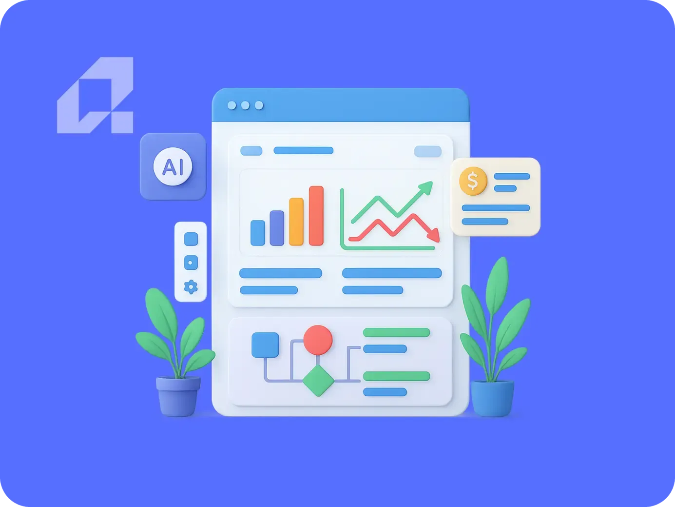 Reguły a AI w automatyzacji: koszty, ryzyko, korzyści "Grafika ilustrująca porównanie reguł i AI w automatyzacji procesów biznesowych."